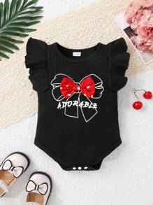 Set de 3 piezas para outfit de verano de niñas bebé - Body con volantes y moño, short estampado de lunares blancos y diadema