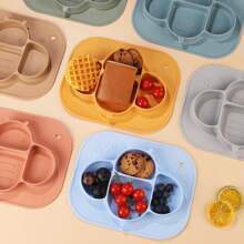 1 Set de mantelito, cuchara y tenedor para bebé, adecuado para niños pequeños, plato de bebé de silicona con succión, plato infantil