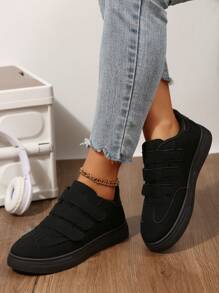 Women's Canvas Hook And Loop Casual Shoes, Comfortable Lightweight Sneakers, Fashion Versatile Shoes Suitable For Daily Wear And Outdoor Trips - Black - View 3