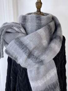 1pc Women's Gray Polyester Messy Braid Knitted Striped Scarf - Grey - View 4
