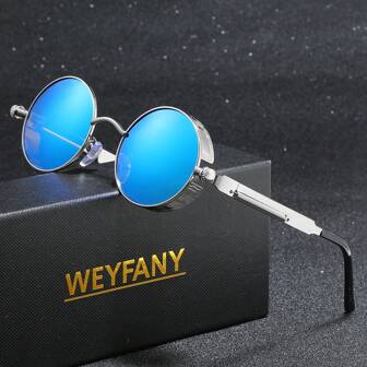 Unisex Polarized Round Retro Spring Hinged Frame Punk Style Sunglasses, Outdoor Driving Cycling Fishing Vintage Sunglasses, Gift Boxed High-End Eyewear
