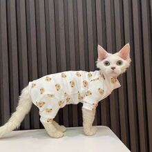 1pc Pet 4-Leg Jumpsuit, High Collar Warm Home Pet Cat Dog Clothes
