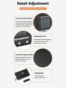 便携式 AM/FM 收音机，全频段收音机，单声道，数字处理芯片，电池供电，超长续航，带闹钟和睡眠功能，复古全频段收音机 - 黑色 - 查看 7