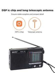 便携式 AM/FM 收音机，全频段收音机，单声道，数字处理芯片，电池供电，超长续航，带闹钟和睡眠功能，复古全频段收音机 - 黑色 - 查看 6