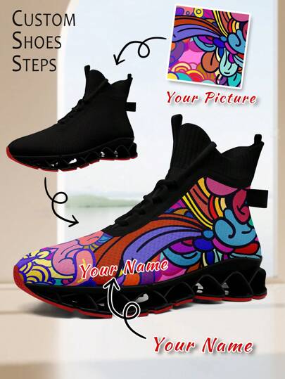 Men's Custom Photos Slip On Running Shoes, Blade Wide Fit Tennis Sneaker Personalized Customize Designed Lightweight Comfortable Fashion Sneakers For Men , Gym Training Sport Walking Shoes Suitable For All Seasons