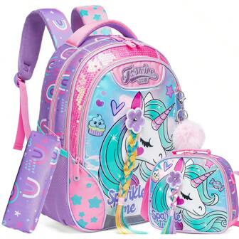 1 件吊坠/4 件女孩背包可爱儿童卡通旅行背包带午餐袋铅笔盒吊坠背包