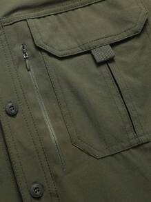 1 件男士春夏速干休闲衬衫，吸湿排汗户外徒步钓鱼运动衬衫，时尚百搭外套 - 軍綠色 - 查看 6