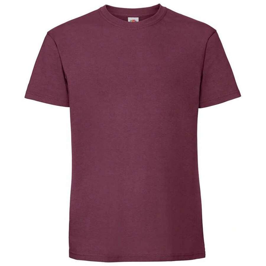 Fruit of the Loom Mens Iconic 195 Premium Ringspun Cotton TShirt (Burgundy) - 195gsm 100% Combed Ringspun Cotton - 酒紅色 - 查看 1