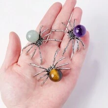 1PC Natural Crystal Ball Spider Ornaments Handmade Alloy Spider DIY Reiki Gemstone Halloween Decorative Crafts 4th Of July Women Fathers Dad Gift - Crystal Ball Spider - View 6