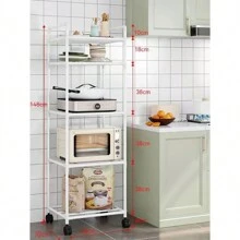 Multipurpose Metal Shelf Mobile Storage Rack Bathroom Kitchen Organizer 5-Tier Multifunctional - 白色 - 查看 4