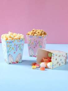6 Piezas Caja de palomitas con diseño de huevos y conejos de Pascua, Caja de patatas fritas, Vasos para palomitas, Cajas para pan de panadería, Caja de regalo para fiestas de Pascua feliz, Bolsas de regalo para decoración, Para noche de cine familiar, Decoración de fiestas de primavera - Multicolor - Ver 2