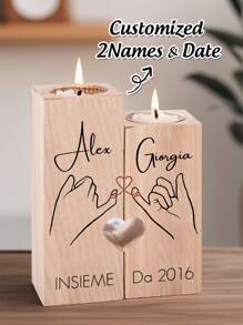 Customizable Wooden Candle Holder Set With Candles, Personalized Name Candle Holder, Sculptural Wood Centerpieces For Home Decor, Wedding And Living Room Table Decoration - Multicolor - View 1