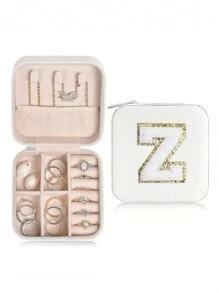1 pièce Boîte de voyage pour bijoux avec initiale A-Z, étui de rangement multifonctionnel pour bijoux, mini boîte de rangement pour bijoux, organisateur de maquillage, porte-bijoux, sac cosmétique, sac de toilette, cadeau idéal pour les femmes, petite amie, amis, anniversaire, Noël, Halloween - Boîte de voyage pour bijoux avec initiale rose, cadeau de Noël pour adolescentes, retour à l'école