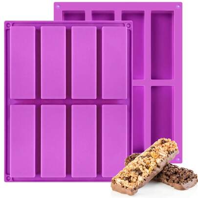 8 Cavity Granola Bar Mold, Rectangle Silicone Chocolate Mold Candy Bar Mold For Baking Cereal Energy Bar, Protein Bar, Brownie, Cheesecake