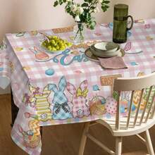 1pc, Happy Easter Tablecloth, Pink Plaid Table Cloth, Bunny, Truck,Tulip, Easter Eggs, Floral Tablecloth, Round Tablecloth, Rectangular Tablecloth, Easy Clean, Home Decor, Perfect For Kitchen, Living Room & Outdoor Party
