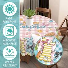 1pc, Happy Easter Tablecloth, Pink Plaid Table Cloth, Bunny, Truck,Tulip, Easter Eggs, Floral Tablecloth, Round Tablecloth, Rectangular Tablecloth, Easy Clean, Home Decor, Perfect For Kitchen, Living Room & Outdoor Party