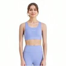 Skechers Áo ngực thể thao liền mạch co giãn cao màu trơn dành cho nữ, áo vest thể thao tập yoga thoải mái, chống sốc, thoáng khí và lưng đẹp - Màu tím hoa cà - Xem 4