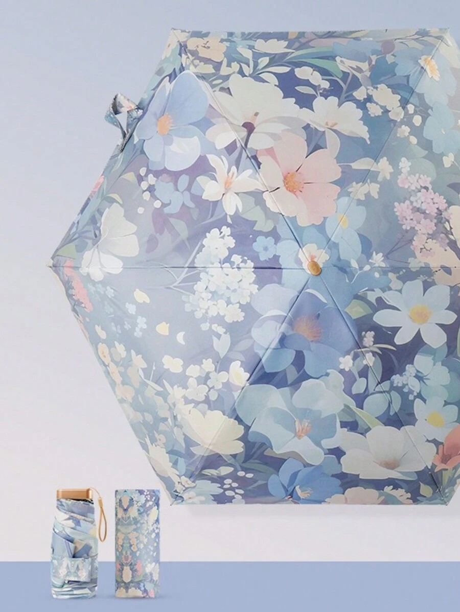 Ô che nắng gấp 50%, chống nắng và chống tia UV, ô dù nhỏ gọn và siêu nhẹ, ô dù bỏ túi di động - Màu xanh nhạt - Xem 1