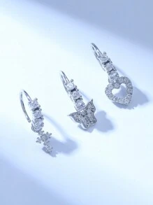 3pcs/Set Silver-Tone Zirconia Inlaid Shiny Heart, Cross, Butterfly Nose Stud Jewelry Set, Suitable For Women As Christmas, Halloween, Valentine's Day, Birthday Gifts, Daily Wear,Mom,Mother,Mother's Day,Gift