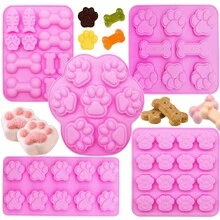 狗爪狗骨头硅胶模具用于烘焙巧克力、糖果、果冻、冰块、蛋糕装饰、肥皂模具、DIY宠物零食烘焙模具狗饼干零食模具厨房烘焙用具配件 - 粉色 - 查看 10