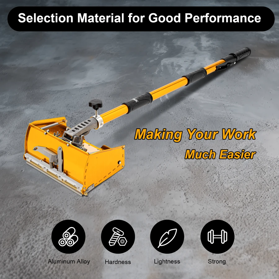 kangten 9.8" Wall Finishing Plastering Whitewash Flat Box Practical Drywall Taping Tool With 40''-64'' Extendable Handle - Yellow - View 1