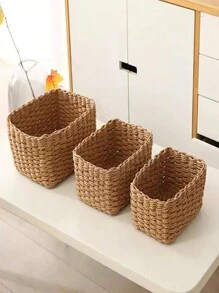 1/3 Stücke handgefertigte gewebte Aufbewahrungskörbe, rechteckige Aufbewahrungsboxen, Badezimmer Waschkonsolen Organizer, Küchensnackregale, Büroregalfächer, Schreibwaren Medizinschachteln, Spielzeugkörbe, Kosmetikaufbewahrung, Heimdekoration, Geschenkekörbe, Wandkörbe, Mini Samt Körbe, Aufbewahrungsbehälter & Organisationskörbe, Kosmetikkörbe, Wohnzimmer, Haushaltskörbe