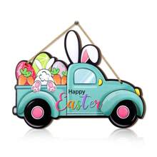 1Pc Happy Easter Bunny Door Sign Decor Easter Egg Bunny Car Wooden Wall Hanging Plaque Sign Rabbit Easter Spring Wreath Decorations For Farmhouse Spring Easter Theme Party Decor Home Front Door Porch Wall Decor