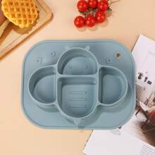 1 Set de mantelito, cuchara y tenedor para bebé, adecuado para niños pequeños, plato de bebé de silicona con succión, plato infantil