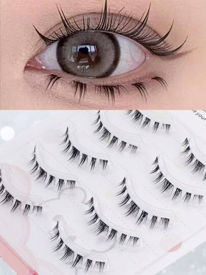 5pairs/Set Full Strip Soft Lower False Eyelashes, Super Soft, Thin Stems, Vivid & Natural, Reusable, Comfortable And Lightweight, Manga Eyelashes , Japanese Makeup Thick And Natural Look Wispy Eyelash Extensions , Cosplay Anime False Eyelashes Makeup Tool
