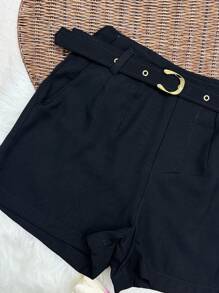 Women's Shorts With Belt - Black - View 2