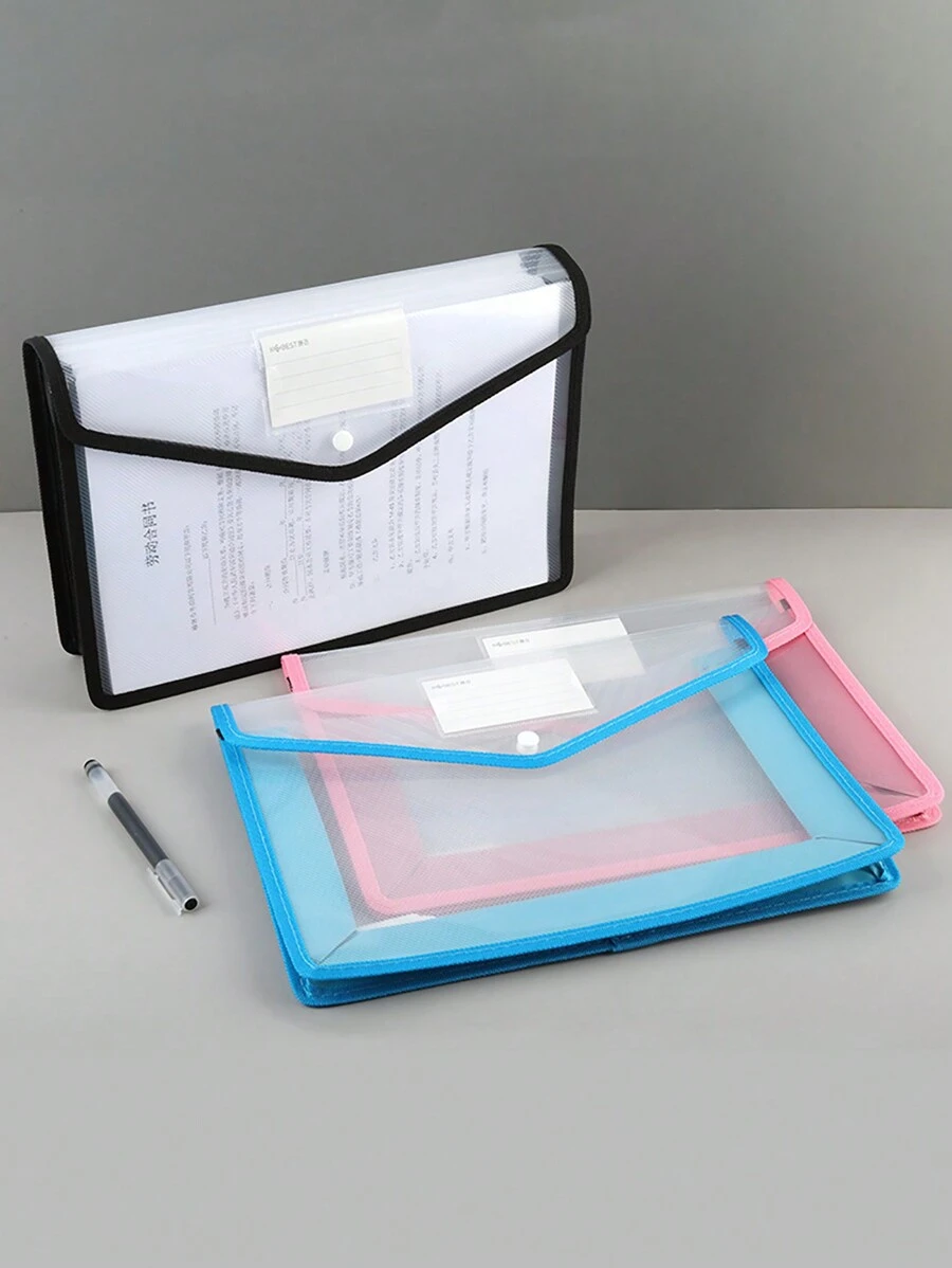 1pc Horizontal Transparent Press File Folder, A3 Size, Student Exam Documents Organizer, Practical Office Supplies For Teachers - Multicolor - View 1