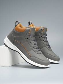 Men's High Top Super Light Sneakers, Casual Outdoor Sports Business Shoes, Plus Size - Grey - View 1