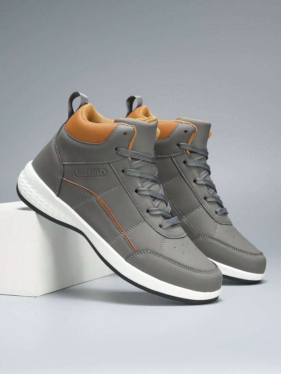 Men's High Top Super Light Sneakers, Casual Outdoor Sports Business Shoes, Plus Size - Grey - View 1