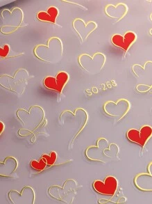 2 包古铜色心形指甲贴纸情人节美甲贴纸 3D 金色心形线条边框指甲贴花自粘爱心贴纸粉色红色心形指甲用品女士女孩 DIY 美甲指甲 - 彩色 - 查看 7