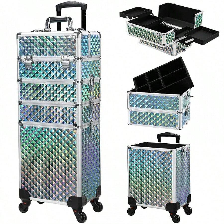 Stagiant Rolling Makeup Train Case Large Storage Cosmetic Trolley 4 In 1 Large Capacity Trolley Makeup Travel Case With Key Swivel Wheels Salon Barber Case Traveling Cart Trunk - Black - Maroon - View 1