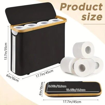  12 Rolls Capacity Toilet Paper Basket - Toilet Paper Storage Box - Ultimate Bathroom Storage Box - Bamboo Storage Basket, Toilet Paper Holder, Bathroom Organizer - Toilet Paper Bin Home Bathroom Decor Fall Decor Back To School