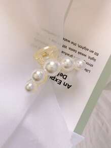 1pc 7cm Faux Pearl Claw Hair Clip, Cute & Simple, Suitable For Everyday Use - White - View 2