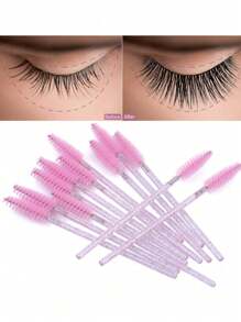 200/100/50/10pcs Eyelash Brush, Eyelash Mascara Brush (With Storage Box), Flexible Disposable Eyebrow Brush, Eyelash Extension Brush, Eyebrow Brush, Castor Oil Brush (Crystal Powder) - Pink - View 7