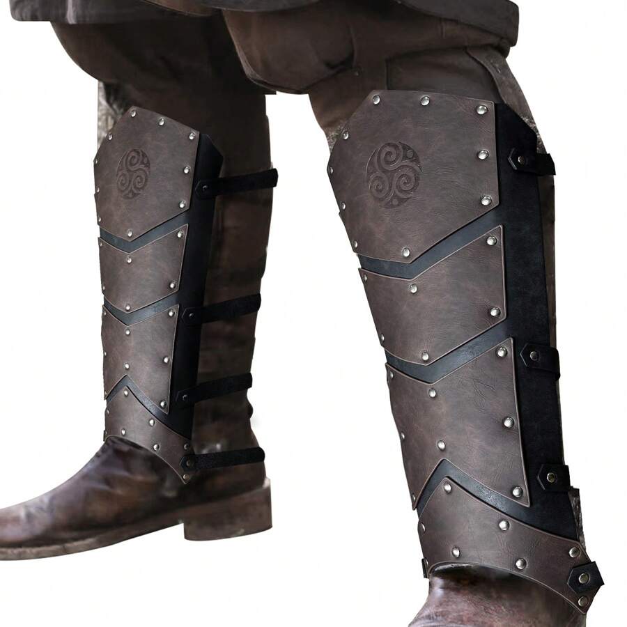 Medieval Leather Shin Guards, Nordic Viking Style Leg Armor, Retro ...