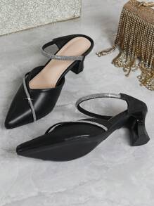 Women's Studded Mid-Heel Pointed Toe Sandals, Slip-On Dress Shoes For Daily Wear