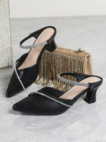 Women's Studded Mid-Heel Pointed Toe Sandals, Slip-On Dress Shoes For Daily Wear