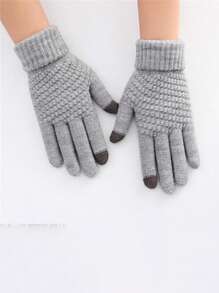 1 双冬季保暖针织手套，触摸屏防滑弹性袖口手套，温暖舒适，适合骑自行车徒步旅行和户外运动 - 彩色 - 查看 3