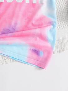 2pcs Girls' Outdoor Sports Comfortable Tie-Dye Letter Print Short Sleeve T-Shirt And Tie-Dye Elastic Waist Shorts Set, Spring/Summer
