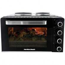 28L Mini Oven With Double Hotplates Space Saving Electric Countertop Cooker Flexible Cooking Adjustable Temperature Control Timer 3100W - Black - as pic - View 1