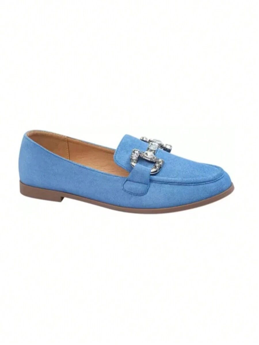 Women's Rhinestone Decor Simple Slip-On Flat Loafer Shoes - Dusty Blue - View 1