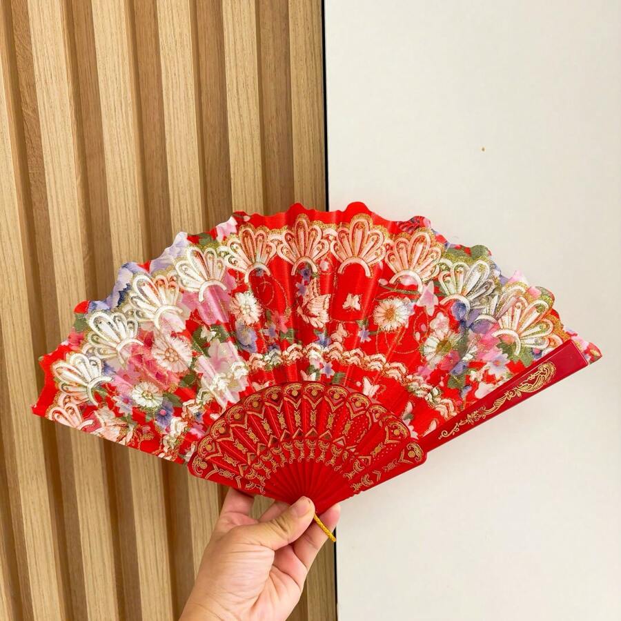 Kit 2/4/6 Folding Fan With Flower Decoration To Shake Various Colors - 顏色隨機 - 查看 1