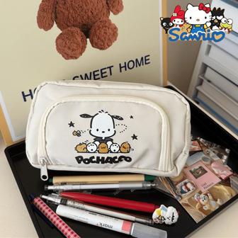  Estuche de lápices de lona de doble capa con gran capacidad con diseño de perro lindo de Sanrio Pochacco, organizador de almacenamiento de papelería de alta estética para útiles escolares, regalos de Navidad, árboles de Navidad, luces de Navidad y Halloween