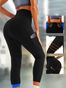女士桑拿汗蒸长裤，适合成人脂肪锻炼减肥瘦身塑身腰部训练压缩运动紧身裤，具有独特口袋设计和腰部三排扣，可调节腰带女士户外跑步桑拿汗蒸服