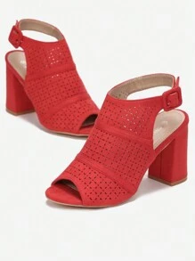 时尚复古纯色镂空露趾高跟鞋时尚高跟鞋