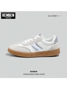 RENBEN 女士复古混色厚底休闲运动鞋，秋冬季时尚运动鞋 - 銀 - 查看 5